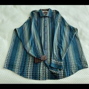 Robert Graham 4XLT LS Shirt Blue & Black Striped Embroidered Classic Fit